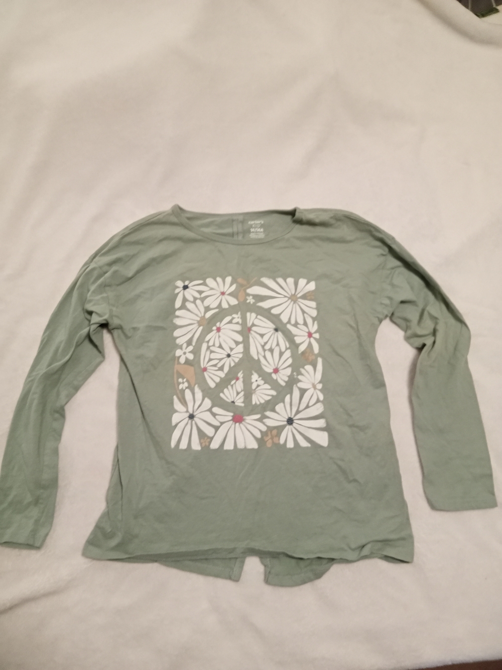 Carter's Sage Green Long-Sleeve Tee with White Floral Peace Sign